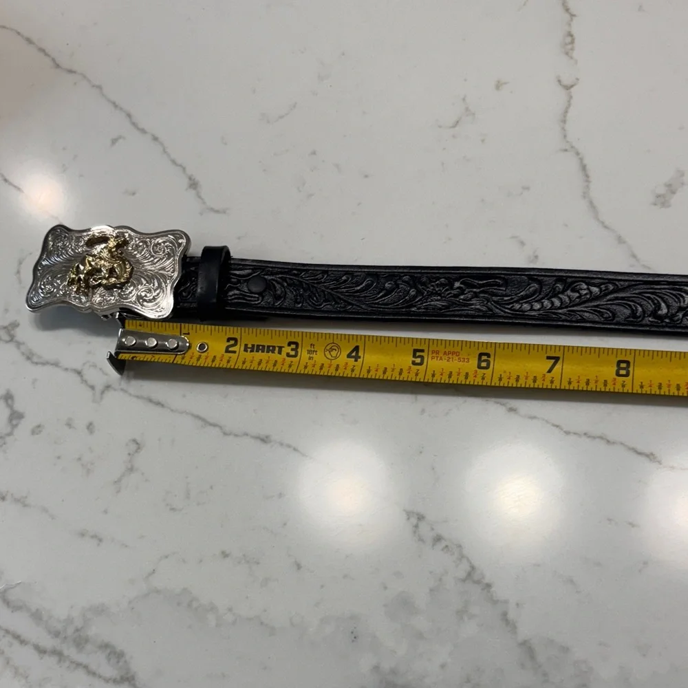 Justin Black Belt with Silver and Gold Buckle